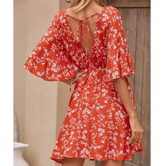 Boho floral print open back dress - Picture 2 of 5